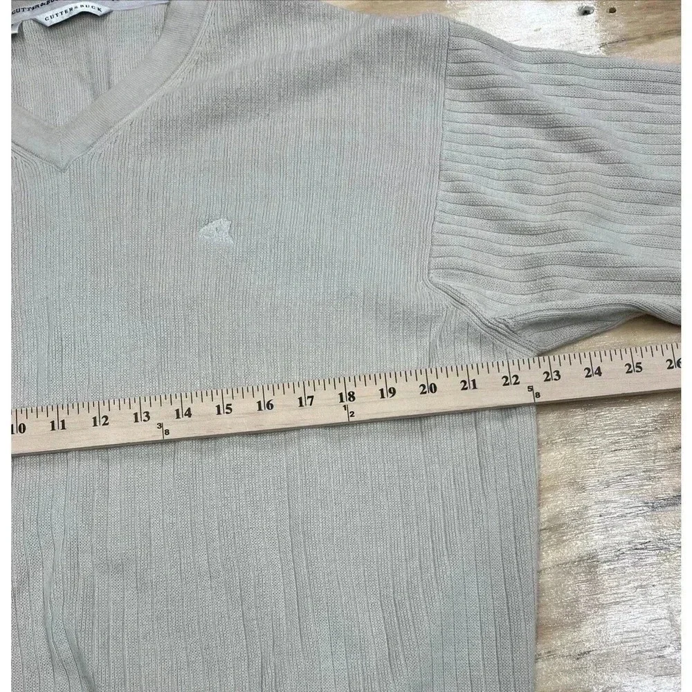 Cutter & Buck Mens XL Ribbed Knit Sweater Beige V Neck Pullover Golf